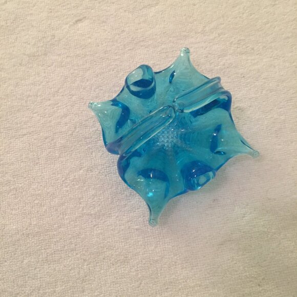 Small Blue Art Glass Basket 3" Trinket Dish Ring Holder Bubbles - Picture 2 of 11